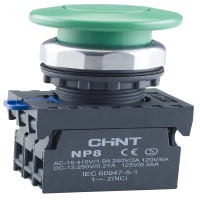 CHINT Кнопка упр. "Грибок" Φ40мм NP8-02M/13 без подсветки, самовозв., зелен., 2НЗ, IP65 (R)