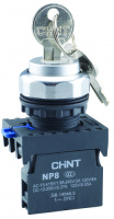 CHINT Переключатель с ключом NP8-10Y/22 , 2 положения с возвратом, 1НО+1НЗ IP65 (R)