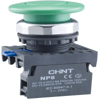 CHINT Кнопка упр. "Грибок" Φ40мм NP8-20M/13 без подсветки, самовозв., зелен., 2НО, IP65 (R)