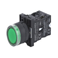 CHINT Кнопка управления NP2-EW3365 1НО+1НЗ зеленая AC/DC230В(LED), IP40 (R)