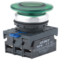CHINT Кнопка упр. "Грибок" Φ40мм NP8-20MD/13 подсвет., самовозв., зелен., AC110-230В, 2НЗ, IP65 (R)