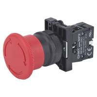 CHINT Кнопка управления "Грибок" Φ40мм фиксацией NP2-ES542 без подсветки красная 1НЗ, IP40 (R)