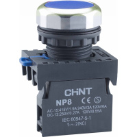 CHINT Кнопка упр. NP8-01BND/6 подствет., самовозв., синий AC110-230В(LED), 1НЗ, IP65 (R)