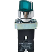 CHINT Переключатель NP2-BK12365, 2 положения фиксацией 1НО+1НЗ, зелёная AC230В (LED), IP40 (R)