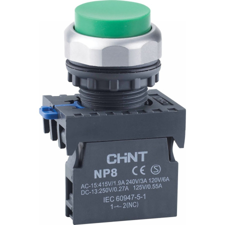 CHINT Кнопка упр. выступ., NP8-01GN/3 без подстветки, самовозв., зелен., 1НЗ, IP65 (R)