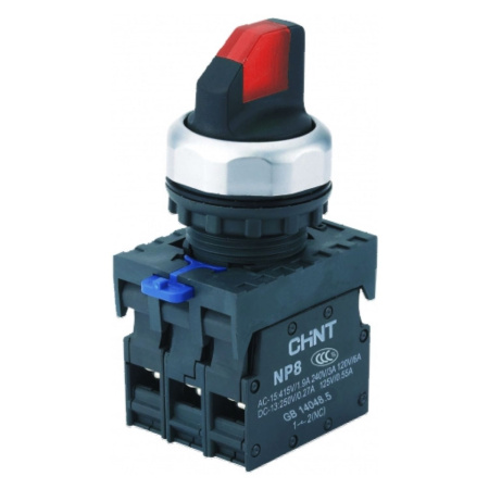 CHINT Переключатель подсвет. NP8-10XD/224, 2 полож. самовозв., красн., AC110-230В(LED), 1НО, IP65 (R)