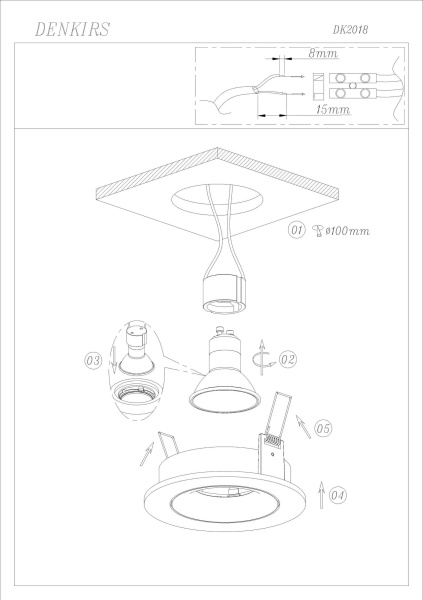 Denkirs DK2018-BK Встраиваемый светильник, IP 20, 50 Вт, GU10, черный, алюминий
