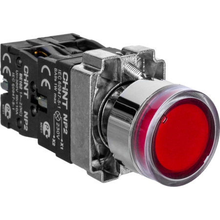 CHINT Кнопка управления NP2-BW1462 выступающая, красная, 1НЗ, AC/DC230В (LED), IP40 (R)