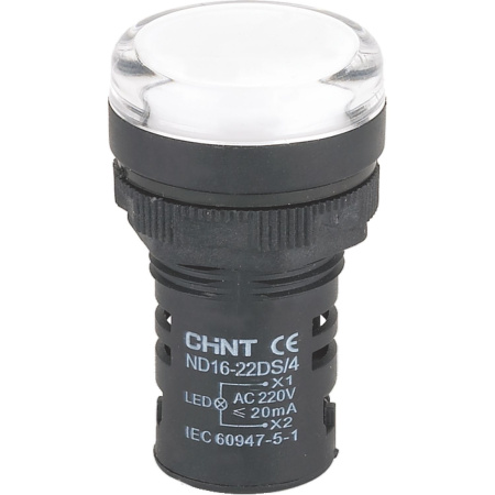 CHINT Индикатор ND16-22DS/2C белый, компактный, встр. резистор, IP65 АС/DC24В (R)   