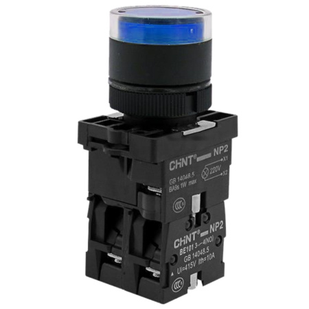 CHINT Кнопка управления NP2-EW3665 1НО+1НЗ синяя AC/DC230В(LED), IP40 (R)