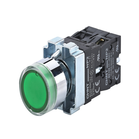 CHINT Кнопка управления NP2-BW3365 плоская, зеленая, 1НО+1НЗ, AC/DC230В (LED), IP40 (R)