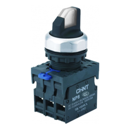 CHINT Переключатель подсвет. NP8-11XD/211, 2 полож. фикс., белый, AC110-230В(LED), 1НО+1НЗ, IP65 (R)
