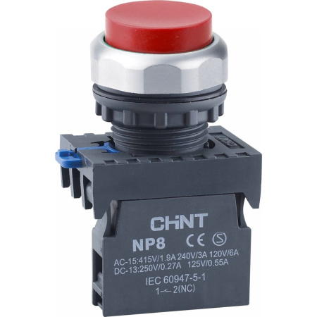 CHINT Кнопка упр. выступ., NP8-02GN/4 без подстветки, самовозв., красн., 2НЗ, IP65 (R)