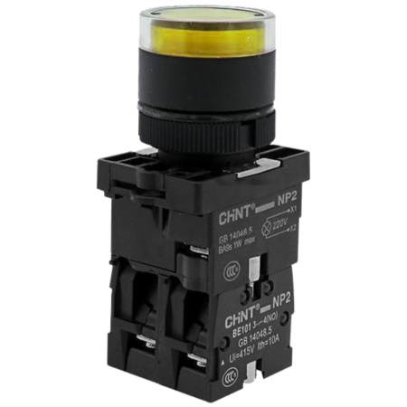 CHINT Кнопка управления NP2-EW3565 1НО+1НЗ желтая AC/DC230В(LED), IP40 (R)