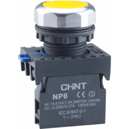 CHINT Кнопка упр. NP8-01BN/5 без подсветки, самовозв., желт., 1НЗ, IP65 (R)