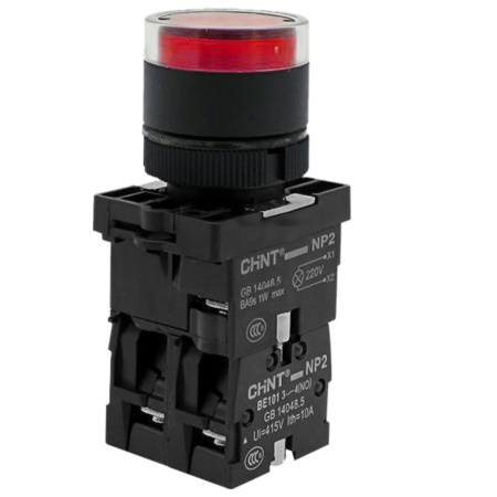CHINT Кнопка управления NP2-EW3465 1НО+1НЗ красная AC/DC230В(LED), IP40 (R)