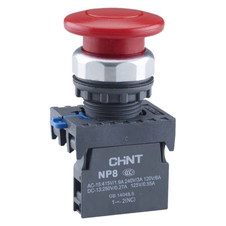 CHINT Кнопка "Грибок" Φ40мм с самовозвратом NP8-11M/14 красная 1НО+1НЗ IP65 (R)
