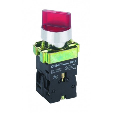 CHINT Переключатель NP2-BK13465, 3 положения фиксацией 1НО+1НЗ, красная AC230В (LED), IP40 (R)