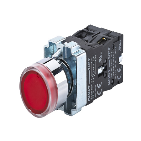 CHINT Кнопка управления NP2-BW3465 плоская, красная, 1НО+1НЗ, AC/DC230В (LED), IP40 (R)