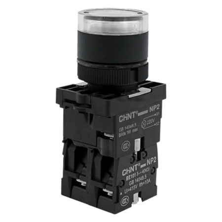CHINT Кнопка управления NP2-EW3165 1НО+1НЗ белая AC/DC230В(LED), IP40 (R)