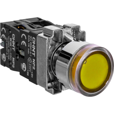 CHINT Кнопка управления NP2-BW1561 выступающая, желтая, 1НО, AC/DC230В (LED), IP40 (R)